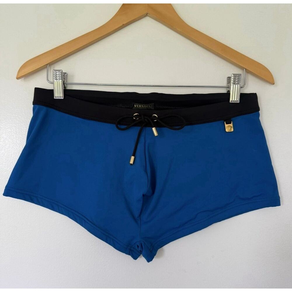 Versace Collection Mens Square Swim Brief Blue Medusa Size 4 Small Designer Luxe